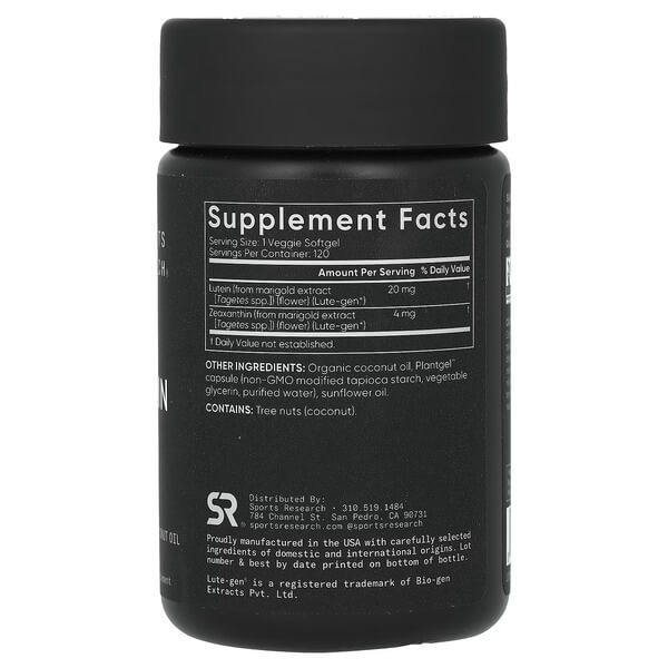Лютеин и зеаксантин растительного происхождения Sports Research (Lutein + Zeaxanthin Plant-Based) 120 жидких растительных капсул
