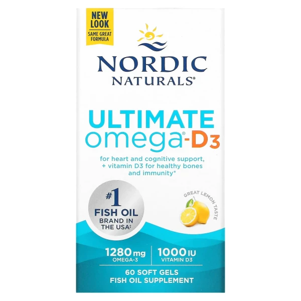 Ультимейт Омега D3 Nordic Naturals (Ultimate Omega D3) 640 мг 60 капсул зі смаком лимона