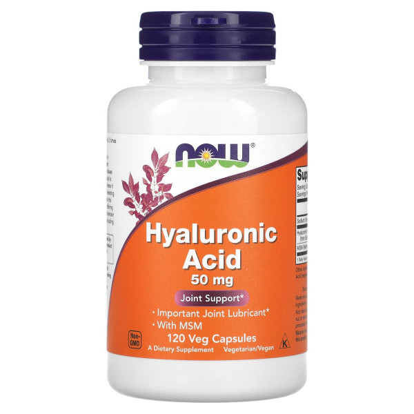 Гіалуронова кислота з МСМ NOW Foods (Hyaluronic Acid with MSM) 50 мг 120 вегетаріанських капсул
