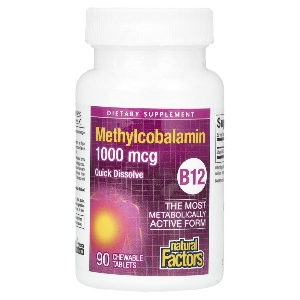Витамин B12 Natural Factors (Methylcobalamin B12) 1000 мкг 90 жевательных таблеток