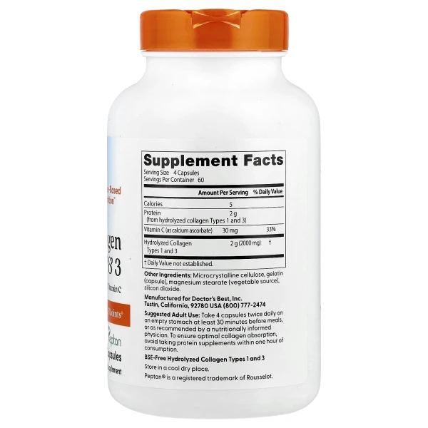 Колаген 1 та 3 типу Doctor's Best (Collagen types 1 and 3) 500 мг 240 капсул