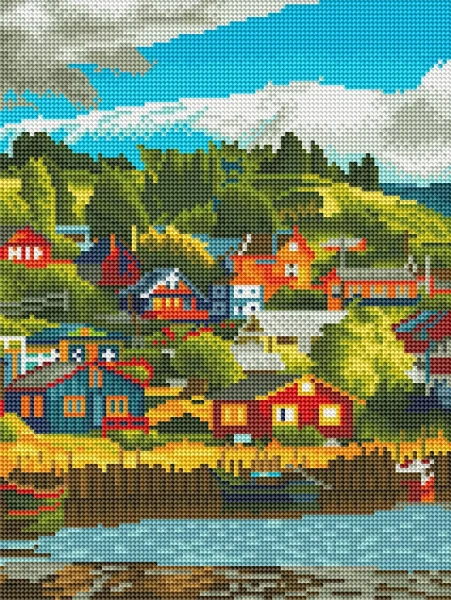 Алмазная мозаика Поселок у озера 30x40 Brushme