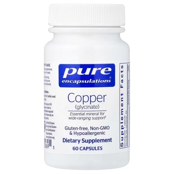 Мідь гліцинат Pure Encapsulations (Copper Glycinate) 2 мг 60 капсул (2 мг на капсулу)
