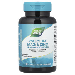 Комплекс мікроелементів із кальцієм, магнієм і цинком Nature's Way (Calcium Magnesium Zinc) 255 мг 100 капсул