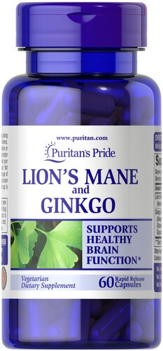 Екстракт грибів їжовика та гінкго Puritan's Pride (Lion's Mane and Ginkgo) 60 капсул