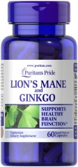 Экстракт грибов ежика и гинкго Puritan's Pride (Lion's Mane and Ginkgo) 60 капсул