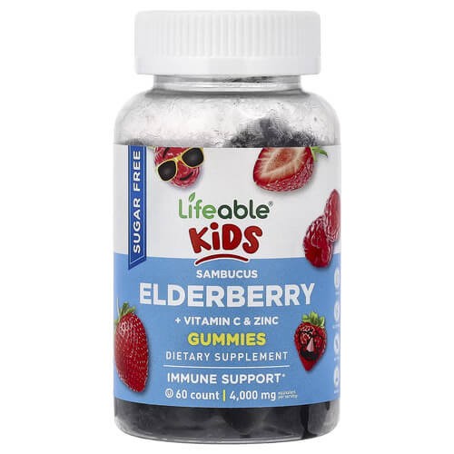 Бузина чорна з вітаміном C і цинком Lifeable (Kids Sambucus Elderberry + Vitamin C & Zinc) 60 жувальних цукерок