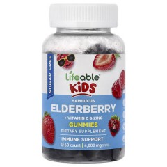 Бузина чорна з вітаміном C і цинком Lifeable (Kids Sambucus Elderberry + Vitamin C &amp; Zinc) 60 жувальних цукерок