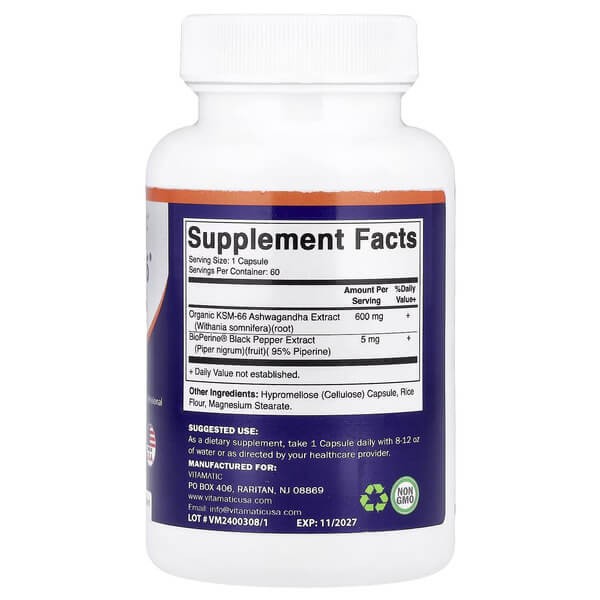 Ашвагандха KSM-66 Vitamatic (Ashwagandha KSM-66) 60 рослинних капсул