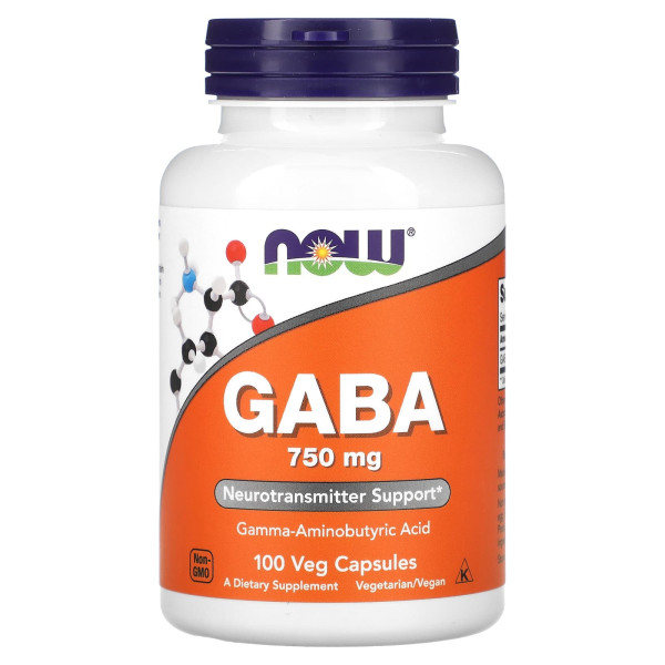 ГАМК (Гамма-аміномасляна кислота) Now Foods (GABA) 750 мг 100 капсул
