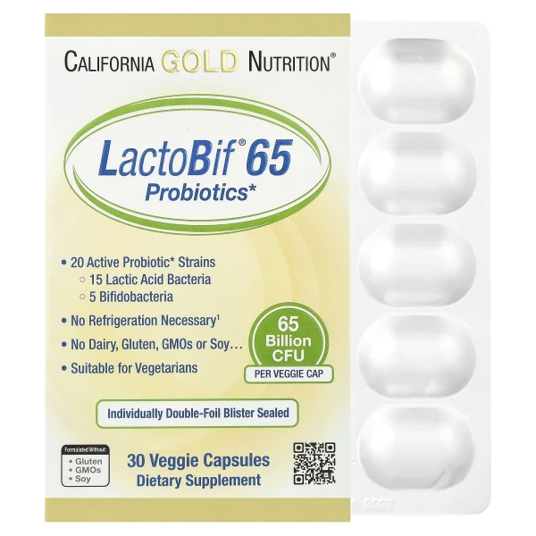 Пробиотики California Gold Nutrition (LactoBif Probiotics) 65 млрд КОЕ 30 капсул