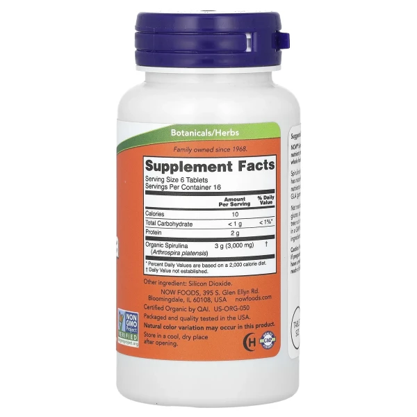 Спіруліна органічна Now Foods (Spirulina Organic) 500 мг 100 таблеток