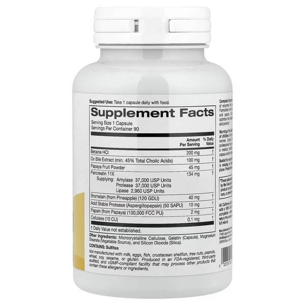 Полный комплекс ферментов California Gold Nutrition (Complete Enzymes) 90 капсул