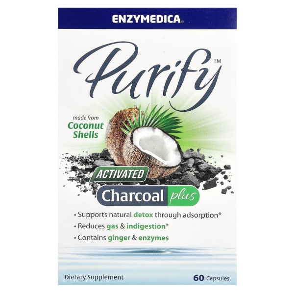 Активированный уголь из кокоса Enzymedica (Activated Coconut Charcoal+) 60 капсул