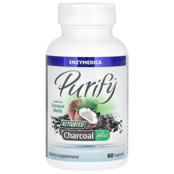 Активированный уголь из кокоса Enzymedica (Activated Coconut Charcoal+) 60 капсул