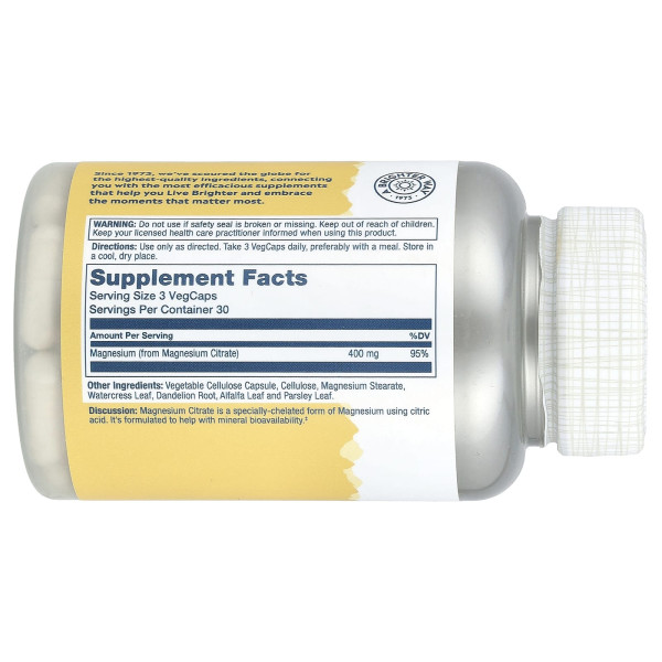 Магній цитрат Solaray (Magnesium Citrate) 400 мг 90 капсул