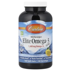 Омега-3 кислоти з норвезької риби дикого вилову Carlson (Elite Omega-3 Gems®) 180 капсул зі смаком натурального лимона