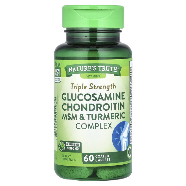 Глюкозамін, хондроїтин та МСМ, Glucosamine Chondroitin MSM, Nature's Truth, комплекс з куркумою, потрійна сила, 60 каплет
