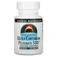Хром ультра піколінат, Chromium Picolinate, Source Naturals, 500 мкг, 120 таблеток