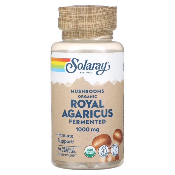 Solaray, ферментований королівський агарик (Agaricus), гриби, 60 органічних капсул (500 мг в 1 капсулі)