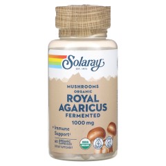 Solaray, ферментований королівський агарик (Agaricus), гриби, 60 органічних капсул (500 мг в 1 капсулі)