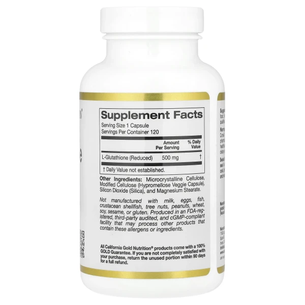 California Gold Nutrition, L-глутатіон, відновлений, 500 мг, 120 вегетаріанських капсул