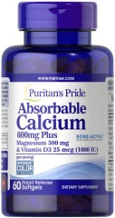 Кальций с магнием и витамином D Puritan's Pride (Absorbable Calcium plus Magnesium & Vitamin D) 60 жидких капсул