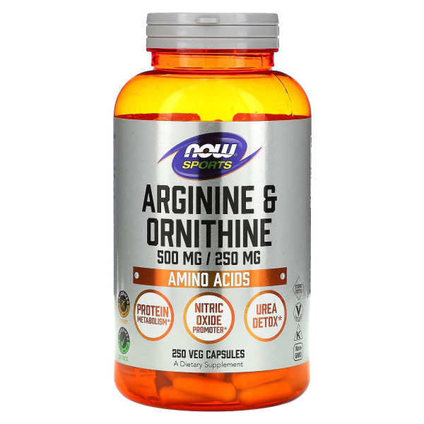 Аргінін і орнітин NOW Foods (Arginine Ornithine) 250 рослинних капсул