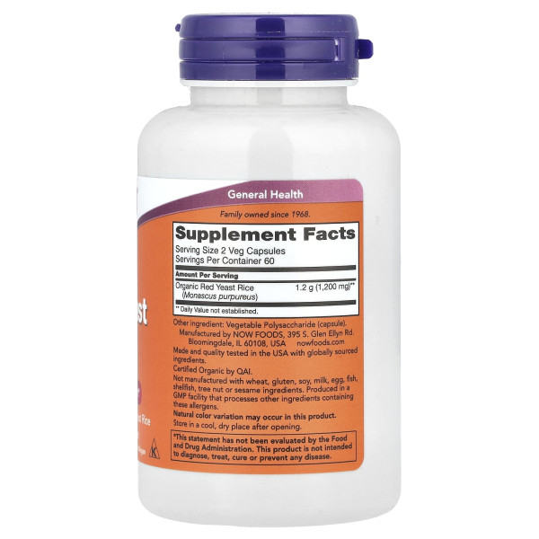 Червоний ферментований рис NOW Foods (Red Yeast Rice) 600 мг 120 веганських капсул