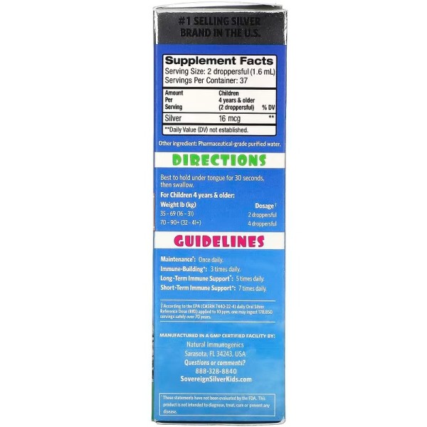 Біоактивне рідке срібло для дітей від 4 років Sovereign Silver (Bio-Active Silver Hydrosol) 59 мл