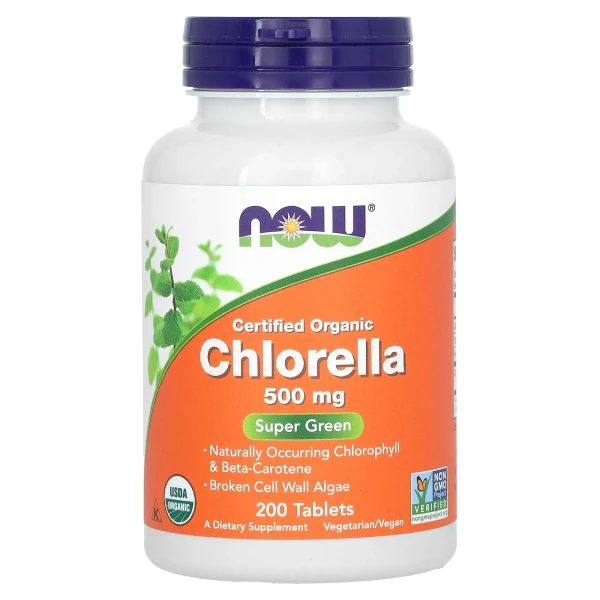 Хлорелла Now Foods (Chlorella) органік 500 мг 200 таблеток