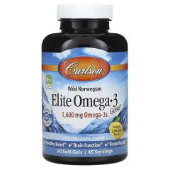 Carlson, Elite Omega-3 Gems®, омега-3 кислоти з норвезької риби дикого вилову, натуральний лимонний смак, 90 капсул