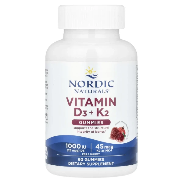 Вітамін D3 та Вітамін К2 Nordic Naturals (Vitamin D3+K2) 1000 МО/45 мкг 60 жувальних цукерок