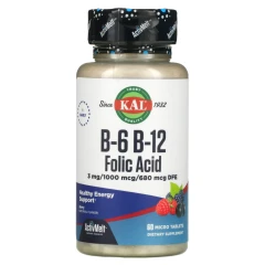 Вітаміни B-6 B-12 фолієва кислота (B-6 B-12 Folic Acid) 3 мг/400 мкг/1000 мкг 60 таблеток зі смаком ягід