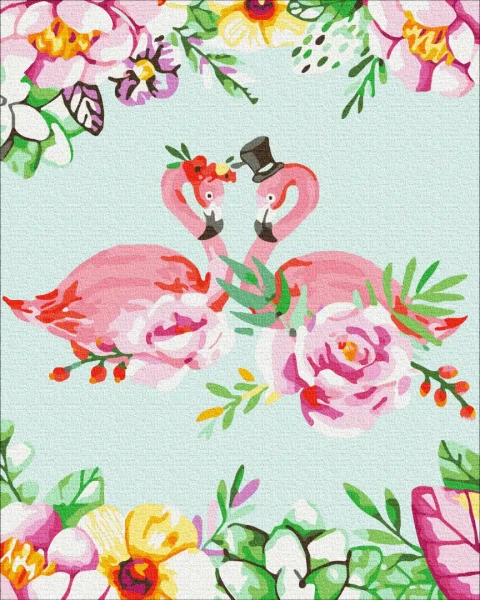 Картина за номерами Фламінго в квітковому арті Brushme 40x50