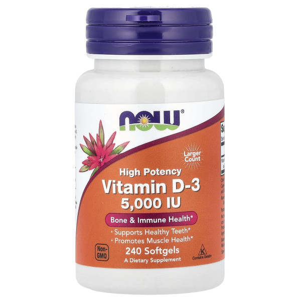 Высокоэффективный витамин D3 NOW Foods (Vitamin D3) 125 мкг (5000 МЕ) 240 капсул