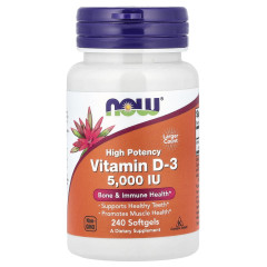 Високоефективний вітамін D3 NOW Foods (Vitamin D3) 125 мкг (5000 МО) 240 капсул