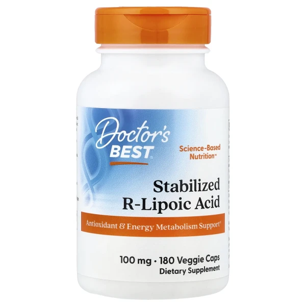 Стабилизированная R-липоевая кислота Doctor's Best (Stabilized R-Lipoic Acid) 100 мг 180 вегетарианских капсул