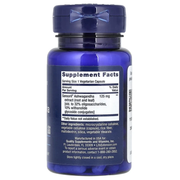 Оптимізований екстракт ашваганди Life Extension (Optimized Ashwagandha Extract) 125 мг 60 капсул