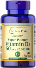 Вітамін D3 Puritan's Pride (Vitamin D3) 2000 МЕ 200 капсул