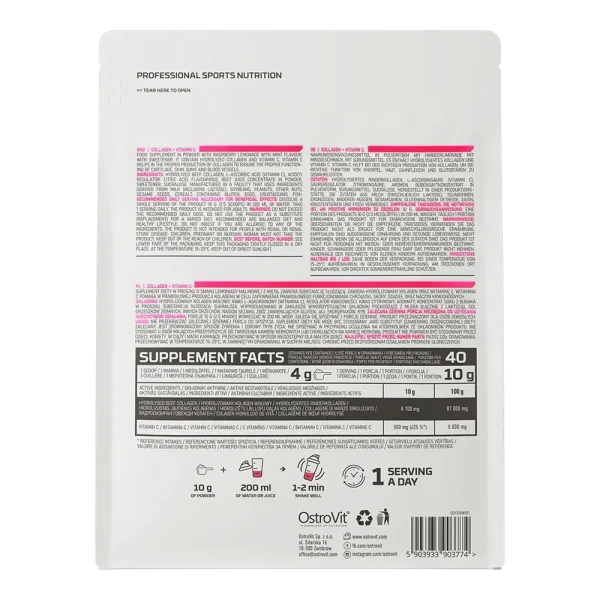 Коллаген Ostrovit + Витамин C Collagen + Vitamin C малина-лимонад с мятой 400 г