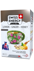 Чай від застуди, Herbal tea LEMON - GINGER - HONEY, Swiss Energy, від кашлю, болю в горлі та закладеності носа, альпійські трави, лимон, імбир та мед, 8 пакетиків