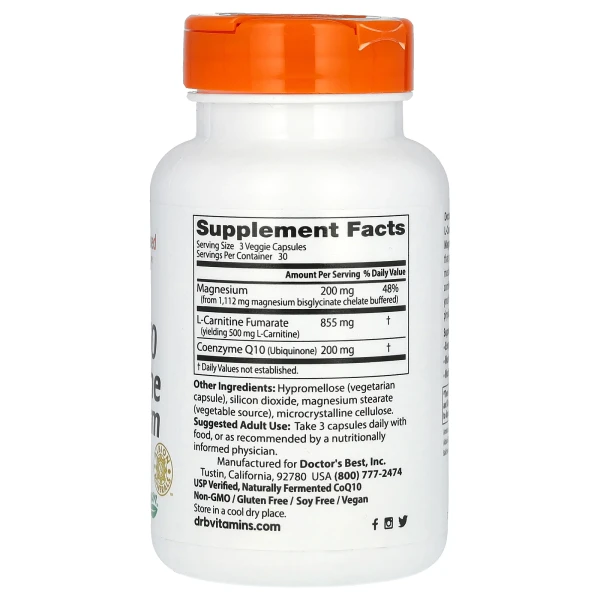 CoQ10 L-карнитин и магний Doctor's Best (CoQ10, L-Carnitine & Magnesium) 90 капсул