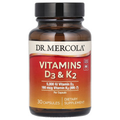 Вітаміни Д3 і K2 Dr. Mercola (Vitamin D3 &amp; K2) 5000 МО / 180 мкг 30 капсул