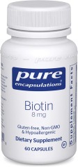 Биотин Pure Encapsulations (Biotin) 8 мг 60 капсул для укрепления волос, кожи и ногтей, поддержания метаболизма, глюкозы и нервной системы