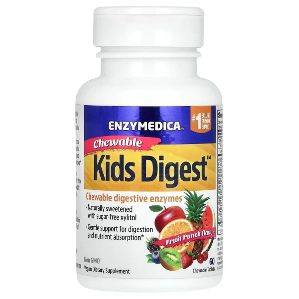 Добавка для підтримки травлення для дітей Enzymedica (Kids Digest) 60 жувальних таблеток зі смаком фруктового пуншу