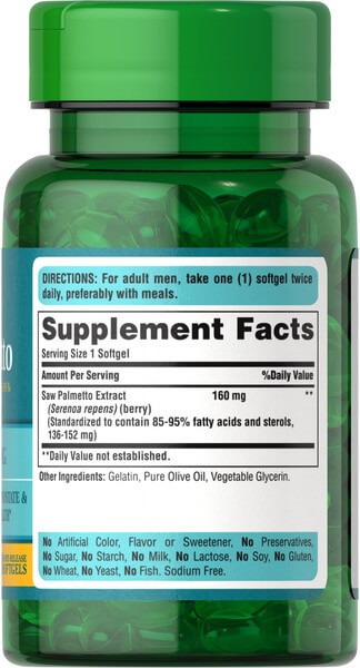 Стандартизований екстракт Со пальметто 160 мг Puritan's Pride (Saw Palmetto Standardized Extract) 60 рідких капсул