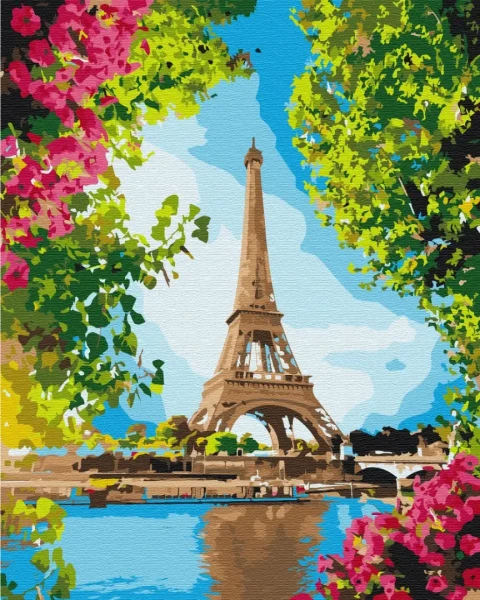 Картина за номерами Квітковий вид на Ейфелеву вежу  Brushme 48x60