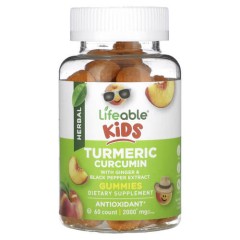 Куркума з імбиром і чорним перцем 60 жувальних цукерок зі смаком Lifeable (Kids Turmeric Curcumin with Ginger &amp; Black Pepper)