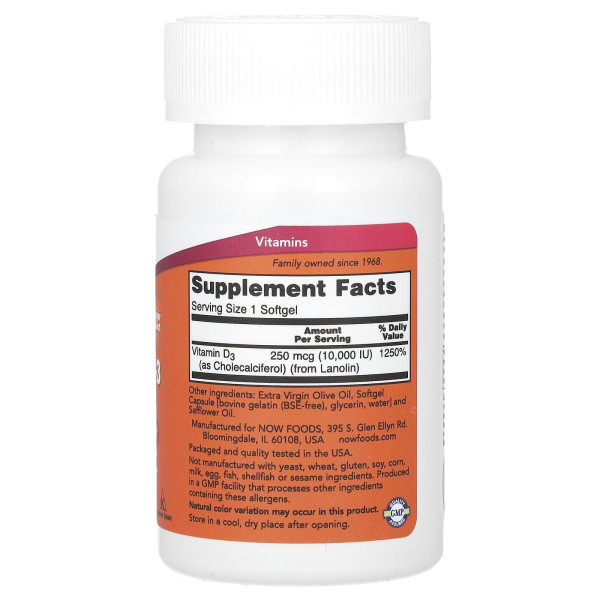 Високоефективний вітамін D3 NOW Foods (Vitamin D3) 10 000 МО 240 капсул